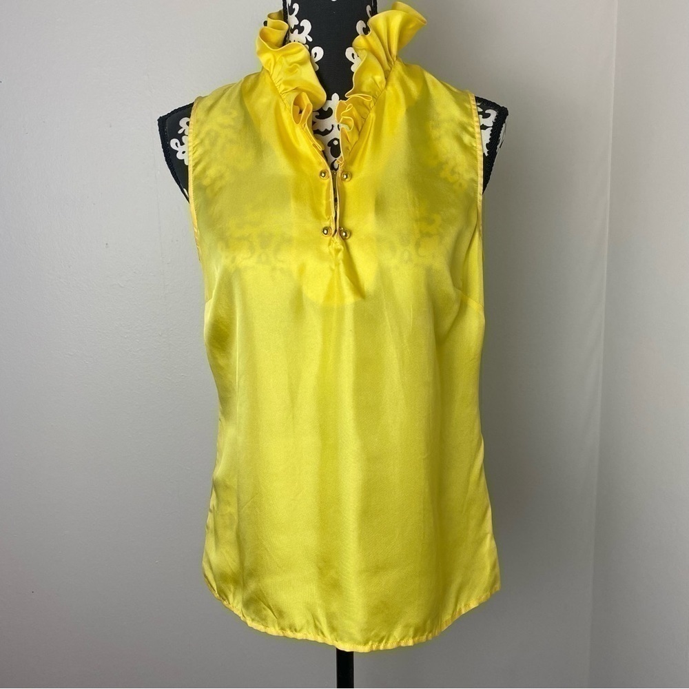 Elizabeth McKay Ruffle Collar Silk Sleeveless Top